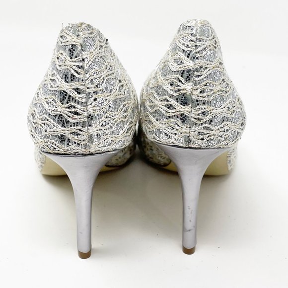 Enzo Angiolini Womens Silver Textile Upper Stiletto Peep toe Slip on Pump 7.5 - Picture 7 of 13